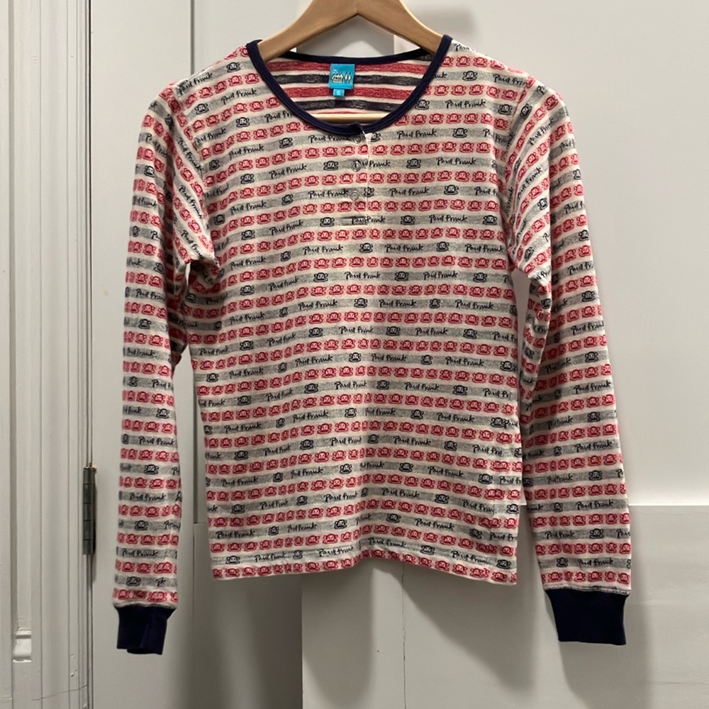 Y2K Vintage Paul Frank Julius Print Striped Henley Shirt Size S - Picture 2 of 6